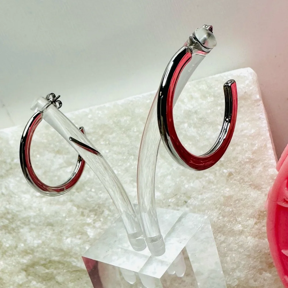 NEW! Coach Silver Colored Medium Signature Hoop Earrings - Picture 11 of 15